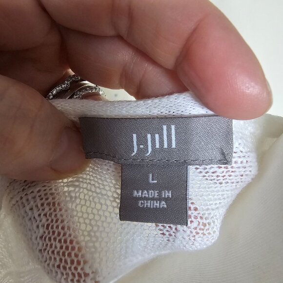 J. Jill White Linen Blend V-Neck Textured Tunic Top Sz L 3/4 Sleeve Lagenlook - Picture 5 of 10